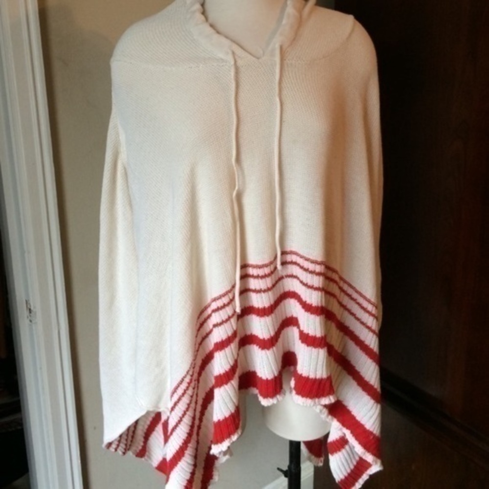 O’Neil White Red Beach Hooded Poncho Oversized Size S